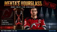 Nico Hischier trade 2026 hourglass graphic — one year left at 7.25M with Montreal LA and Minnesota circling