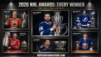 2026 NHL Awards winners graphic: Kucherov Hart, McDavid Ted Lindsay and Art Ross, Schaefer Calder, Staal Conn Smythe