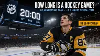 How long is a hockey game graphic: 60 minutes of play versus 2.5 hours of real time, periods, intermissions, overtime