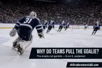 Hockey empty-net explainer graphic on why teams pull the goalie for a sixth attacker and the six-on-five scoring math