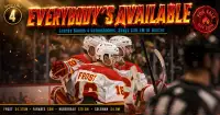Calgary Flames GM Craig Conroy at Saddledome with Scotia Place arena rendering and 4 untouchable player names overlay highlighting Wolf Gridin Coronato Parekh
