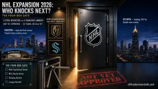 NHL expansion 2026 graphic: Houston front-runner vs Atlanta, the Four-Box Gate, 32 teams and no franchise awarded yet