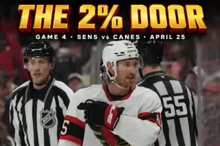 Ottawa Senators defenseman Jake Sanderson skates with puck before second-period concussion injury Game 3 vs Carolina Hurricanes April 2026