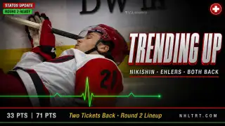 Rod Brind'Amour at the Carolina Hurricanes bench during the 2026 playoffs giving the Round 2 injury update on Nikishin and Ehlers.