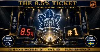 Toronto Maple Leafs celebrate winning the 2026 NHL Draft Lottery on 8.5 percent odds, securing the No. 1 overall pick
