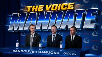 Vancouver Canucks 2026 coaching change graphic — Foote fired 25-49-8, Malhotra leads from Abbotsford AHL