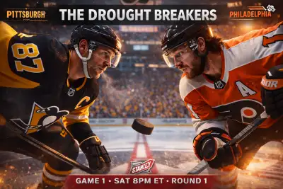 Sidney Crosby Pittsburgh Penguins captain and Travis Konecny Philadelphia Flyers forward face off before Game 1 of the 2026 NHL playoffs first-round series at PPG Paints Arena