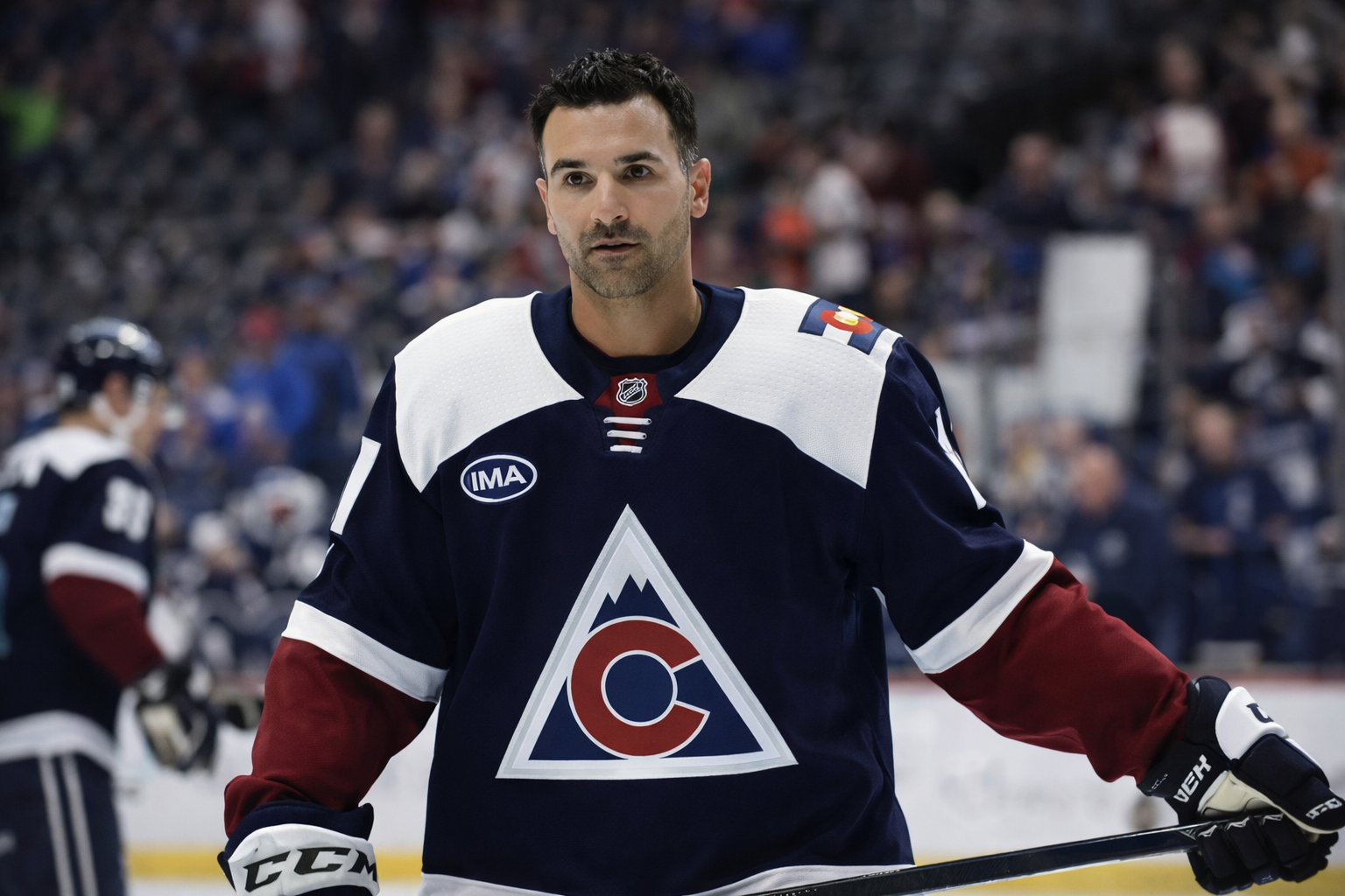 Nazem Kadri celebrating his first goal back with the Colorado Avalanche after trade deadline return from Calgary Flames