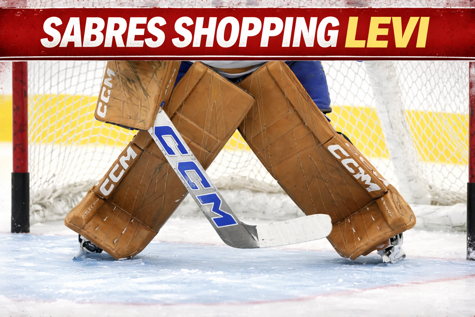 Devon Levi in Buffalo Sabres goalie gear during an AHL game with the Rochester Americans in 2025-26