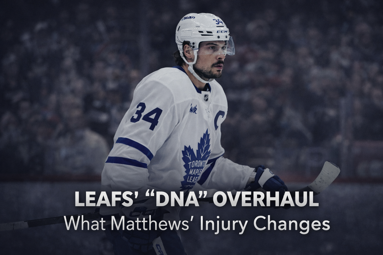 Auston Matthews wearing number 34 Toronto Maple Leafs white jersey during the 2025-26 NHL season