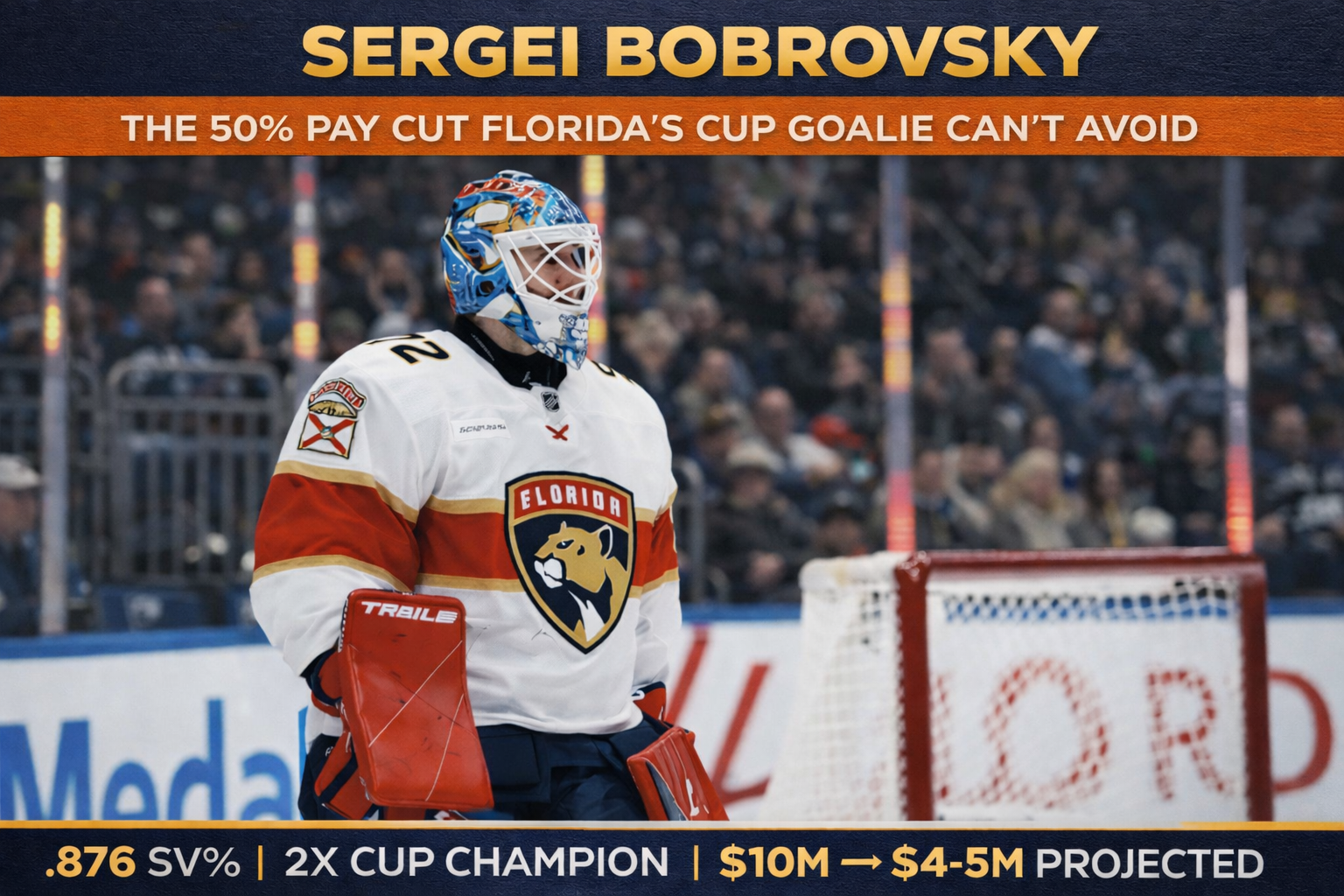 Sergei Bobrovsky in the Florida Panthers net during the 2025-26 NHL season at Amerant Bank Arena