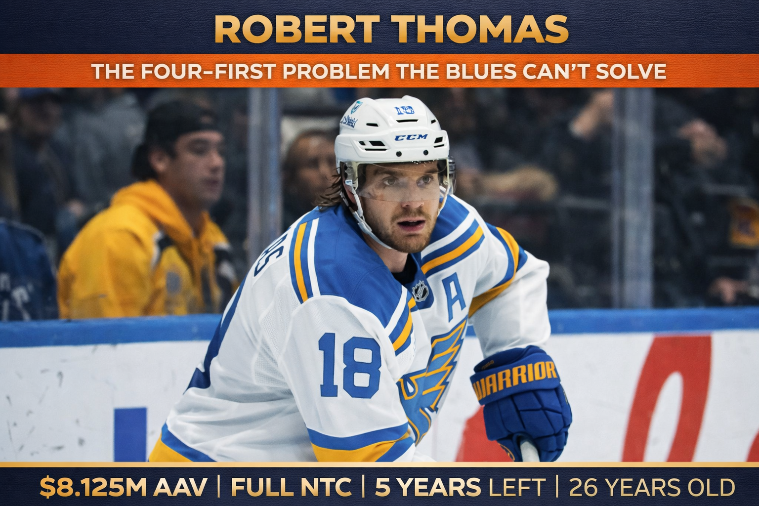 Robert Thomas skating for the St. Louis Blues during the 2025-26 NHL season as trade rumors heat up for the offseason