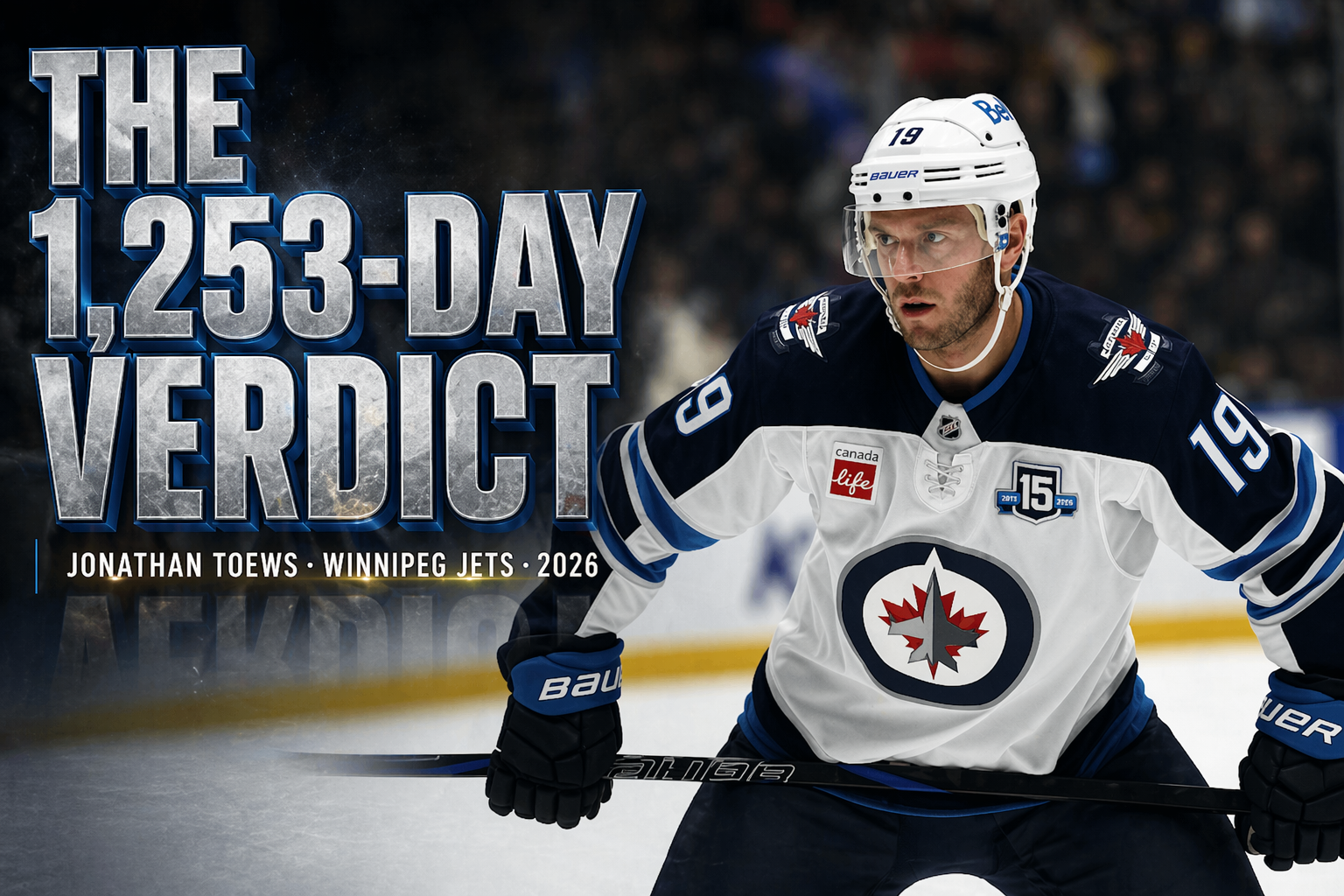 Jonathan Toews of the Winnipeg Jets on the ice - 'The 1,253-Day Verdict' retirement decision analysis